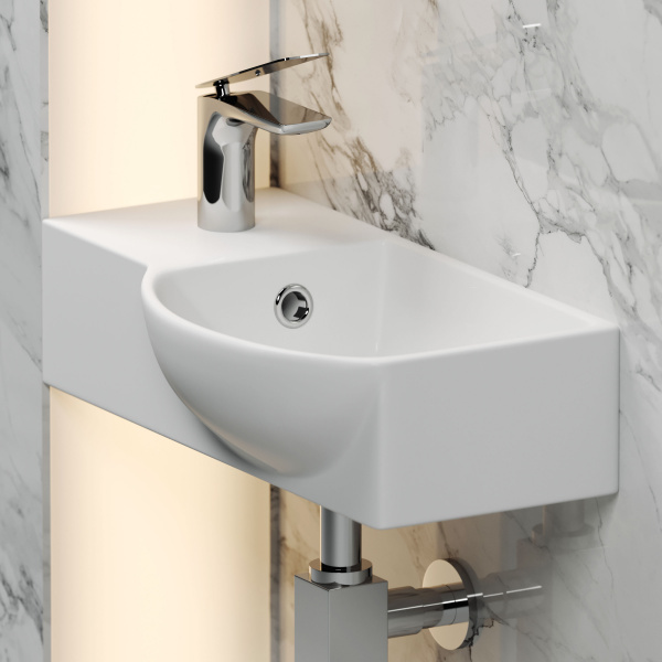 Умывальник подвесной прямоугольный  с крепежом (чаша справа, отверстие под смеситель слева) Element 400*220*120мм Ceramica Nova белый 