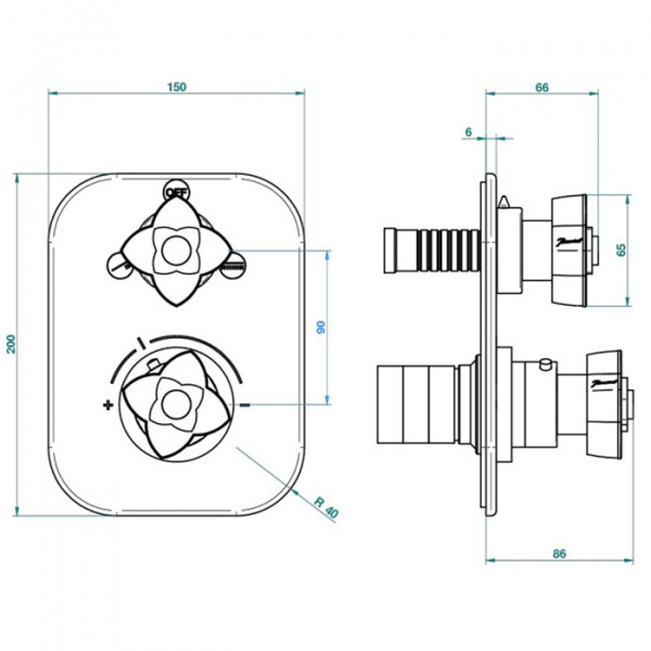 THG Petale De Cristal Clair Lisere Dore Смеситель для душа встраиваемый, термостатический, с переключателем на 2 полож, внешн часть, цвет: полир золото