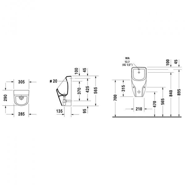 Duravit D-code писсуар,без мушки,30.5x29.5см.подача воды сзади, цвет: белый