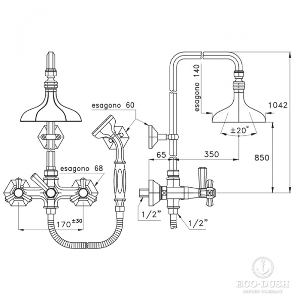 Stella Eccelsa Душевой комплект 3284/33: смеситель, верхний+ручной душ, цвет: хром