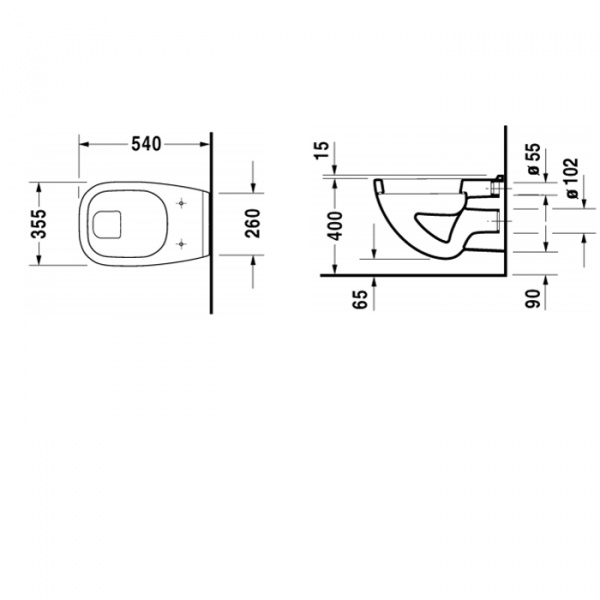 Duravit D-Code Унитаз подвесной с горизонтальным смывом, 35.5x54см, Цвет: Белый