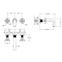 Gessi Inciso Встраиваемый смеситель для ванны на 3 отверстия с изливом 190мм, внешняя часть, цвет: finox