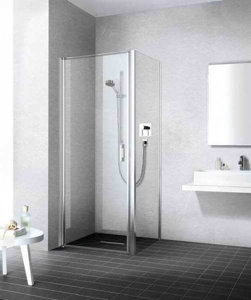 Kermi LIGA Душевой угол на поддон 90x90х200см., петли слева, глянцевое серебро+klar
