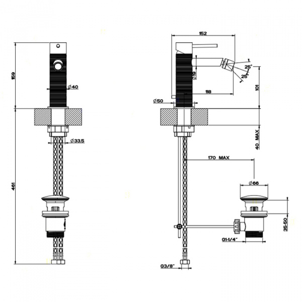 Gessi Trame Смеситель однорычажный для биде с донным клапаном, цвет: шлифованная сталь