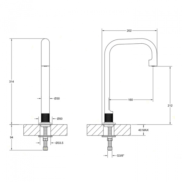 Gessi Inciso- Отдельно стоящий излив. Н: 314мм, цвет: black XL