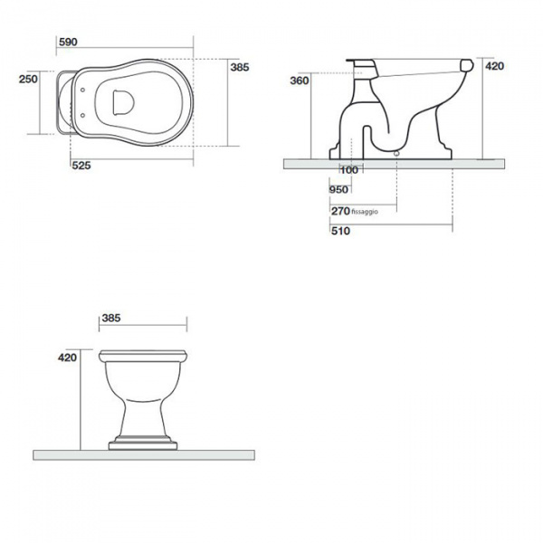 Kerasan Retro Унитаз напольный 53х38.5см, приставной слив в пол, цвет: черный глянцевый