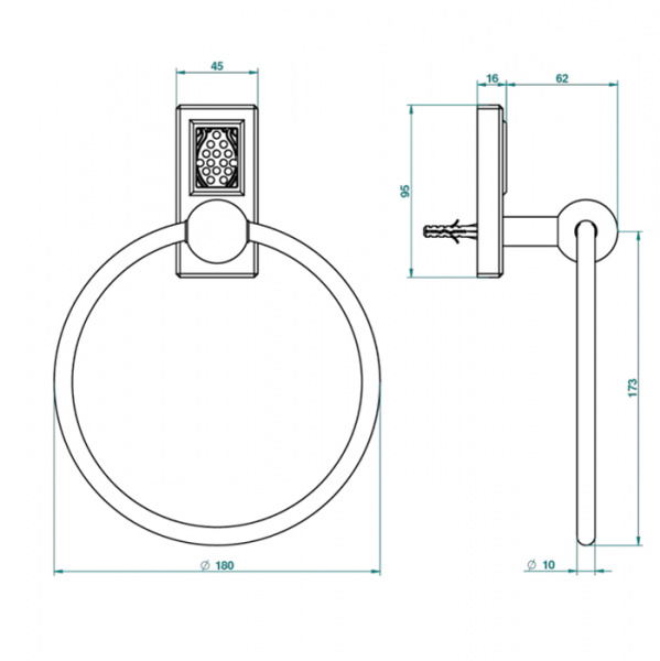 THG Métropolis cristal clair Полотенцедержатель - кольцо 18см., подвесной, цвет: хром/прозрачный хрусталь