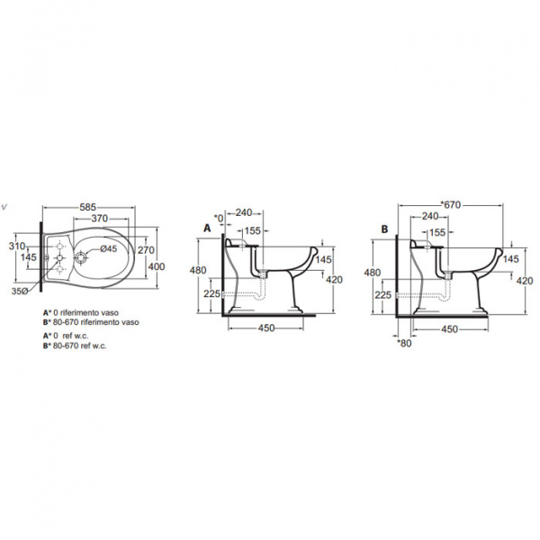AZZURRA JUBILAEUM биде напольное приставное 59х40см с 3 отв под смеситель, цвет: белый с креплением к полу