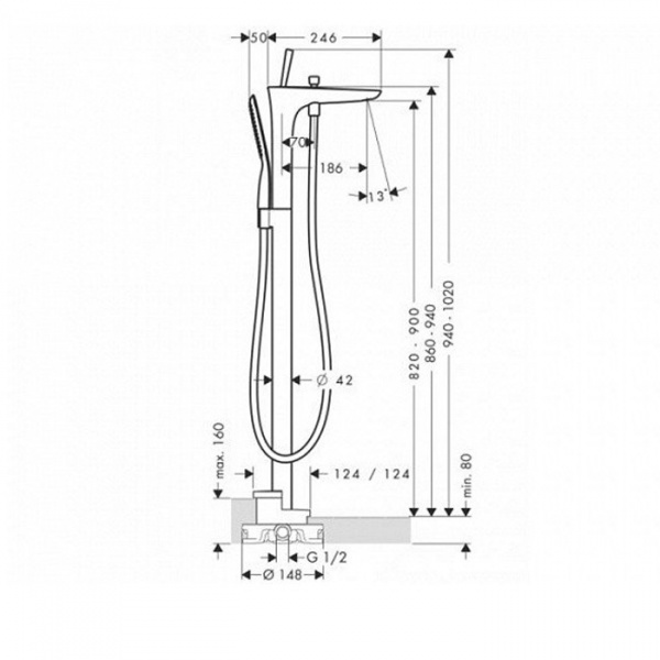 Hansgrohe PuraVida Смеситель для ванны, однорычажный, напольный, цвет: хром
