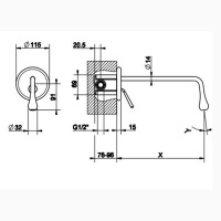 Gessi Goccia Встраиваемый однорычажный смеситель для раковиныс инд.длиной излива (70-300мм), цвет: хром