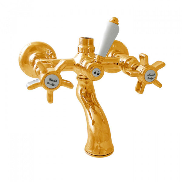 Nicolazzi Dames Anglaises Смеситель для ванны на 2 отверстия, с переключателем ванна/душ, вывод сверху 3/4" (для душ. стойки), цвет: золото