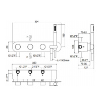 Carimali Встраиваемая часть для горизонтального прогресивного смесителя c держателем для душа, 5 выходов,.цвет: хром
