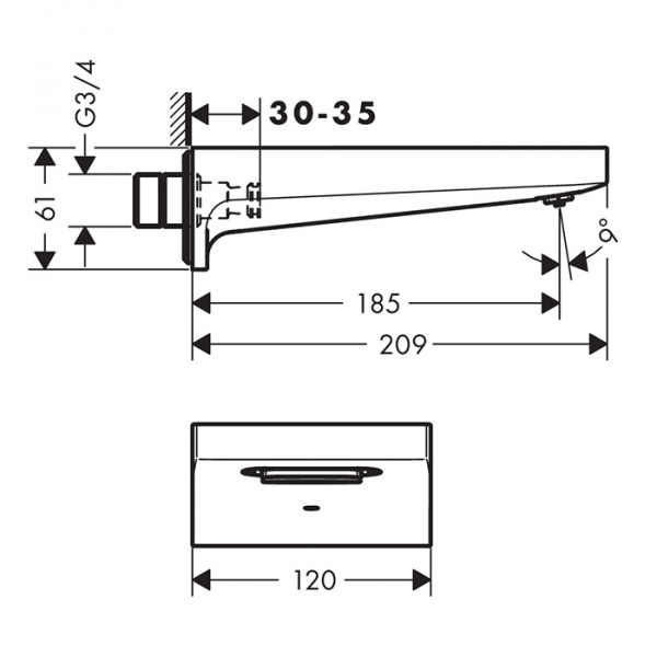 Hansgrohe Metropol Излив на ванну 185мм, настенный, цвет: белый матовый
