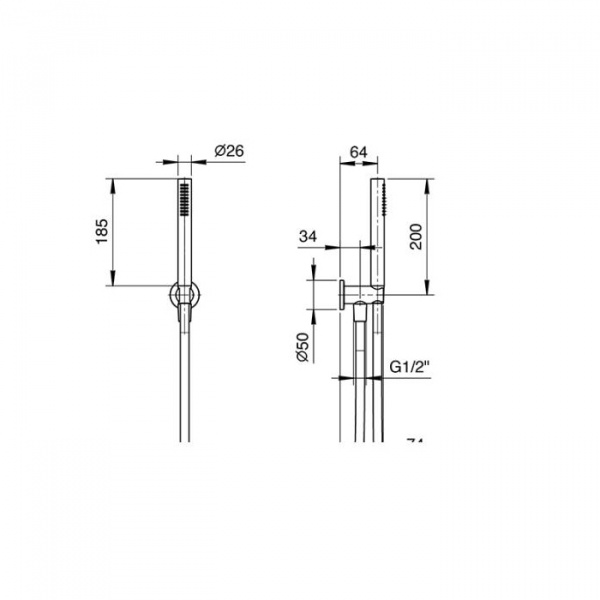 Fantini Milano Душевой набор: вывод воды на 1/2”, шланг 150 см, ручная лейка FIT, держатель для лейки, цвет: матовая натуральная сталь