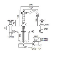 Sbordoni Londra Смеситель для раковины на 3 отв. с донным клапаном, излив 157мм, h110мм, цвет: матовая бронза