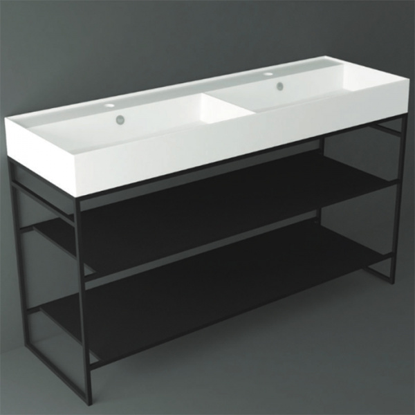 Simas Agile Структура металлическая 141x46xh72см, напольная, для раковины с 1 отв., AG141, с 2 полками, цвет: черный матовый