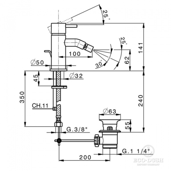 Cisal Less New Смеситель однорычажный для биде на 1 отверстие с донным клапаном, цвет хром