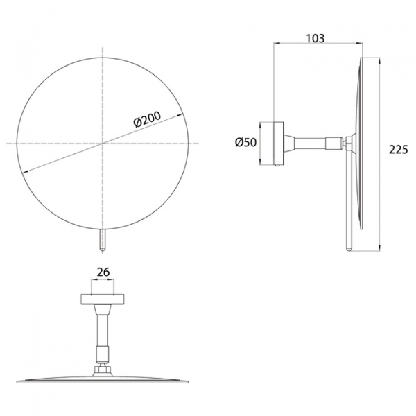 EMCO Pure Зеркало косметическое, Ø200мм, одинарный, emco-glue, 3x кратное увеличение, подвесной, цвет: черный