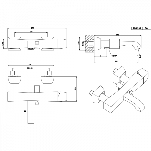Gessi Mimi Смеситель для ванны однорычажный с автоматическим переключателем ванна/душ, цвет: хром