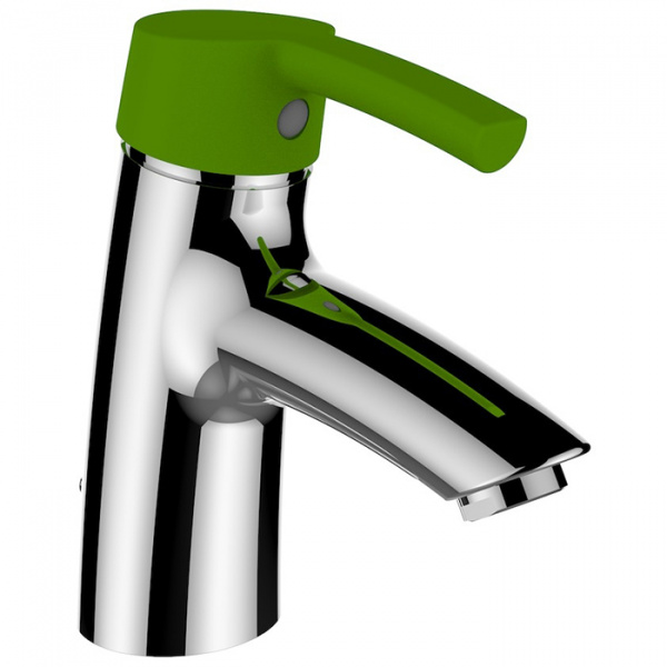Laufen Florakids Смеситель для раковины, излив 11см, зеленая ручка, с донным клапаном, цвет: хром/зеленый рычаг