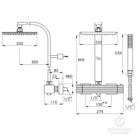 Stella Casanova Душевой комплект 3287TM/33: термостатический смеситель, верхний+ручной душ, цвет: хром