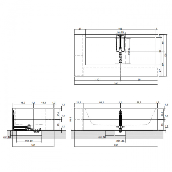 Antonio Lupi Biblio Ванна прямоугольная отдельностоящая, 200х100х53.5см