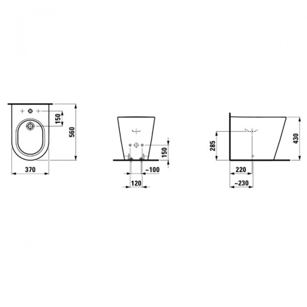 Laufen Kartell Биде напольное 56х37х43см с 1 отв. под смеситель, без боковых отв, цвет: белый матовый