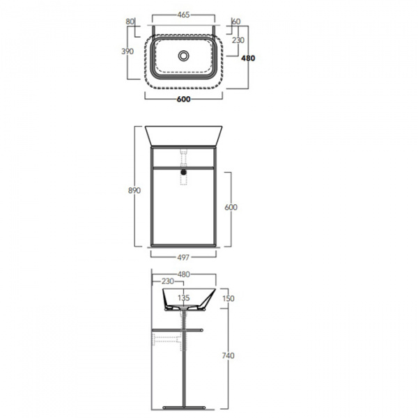 Simas Wave Структура металлическая напольная 50х40х75 см, с раковиной без отв. под смеситель, цвет: черный матовый