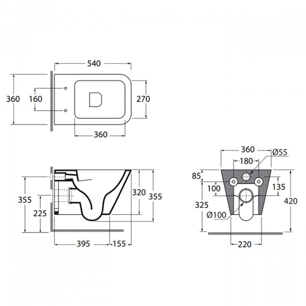 Azzurra Build Унитаз подвесной 55х36х32см., цвет: белый