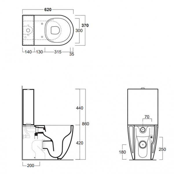 SIMAS Vignoni Унитаз моноблок 37х62 см, слив универсальный, цвет: белый