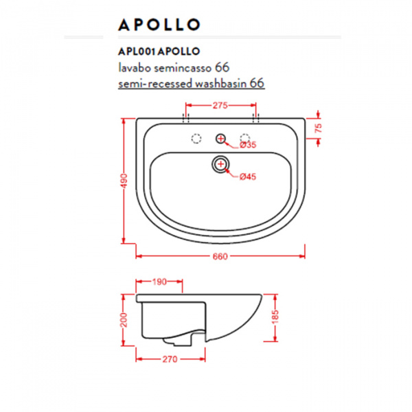Artceram WASHBASINS APOLLO Раковина 66х49 см, 1 отв., цвет: белый
