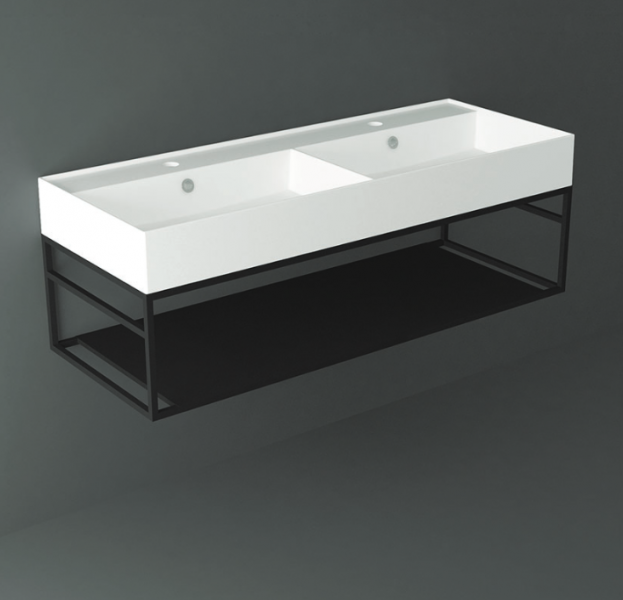 Simas Agile Структура металлическая 121x46xh28см, подвесная, для раковины с 1 отв., AG121, с 1 полкой, цвет: черный матовый