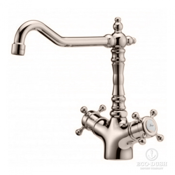 HUBER Victorian Смеситель термостатический двухвентильный для раковины на 1 отверстие с донным клапаном и поворотным изливом, цвет: никель матовый