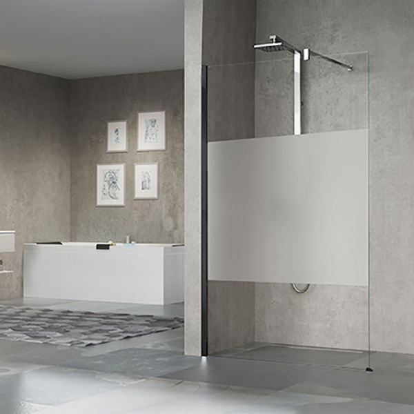 Novellini Giada H Душевое ограждение 177-178.5х205см., с свободным входом, с настенным кронштейном, стекло прозрачное, цвет: черный матовый