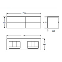 Armani Roca Baia Тумба подвесная с 2 раковинами, 180х59х61см с 4 ящиками, со столешницей, цвет:  greige