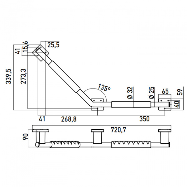 EMCO System2 Поручень изогнутый, корпус черный, правый, 135°, подвесной, цвет: хром