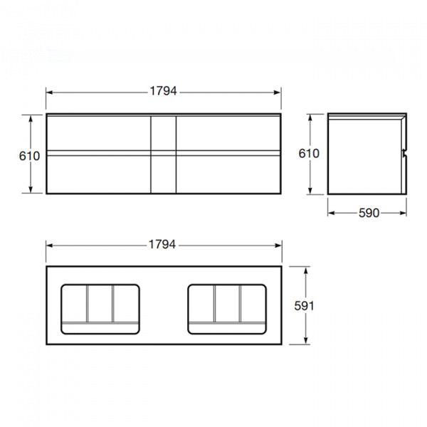 Armani Roca Baia Тумба подвесная с 2 раковинами, 180х59х61см с 4 ящиками, со столешницей, цвет:  greige