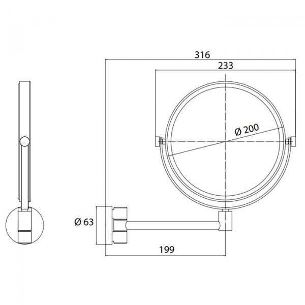 EMCO Pure Зеркало косметическое, Ø200мм, настенное, одинарный, 3x кратное увеличение, подвесной, цвет: хром
