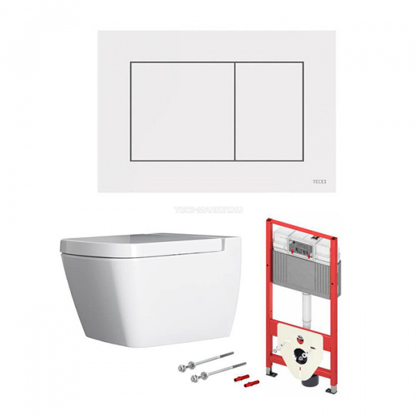 TECEbase 2.0 Комплект 5 в 1, унитаз TECE One, инсталяция для подвесного унитаза, клавиша смыва TECEnow белая, крепеж для монтажа, звукоизоляция