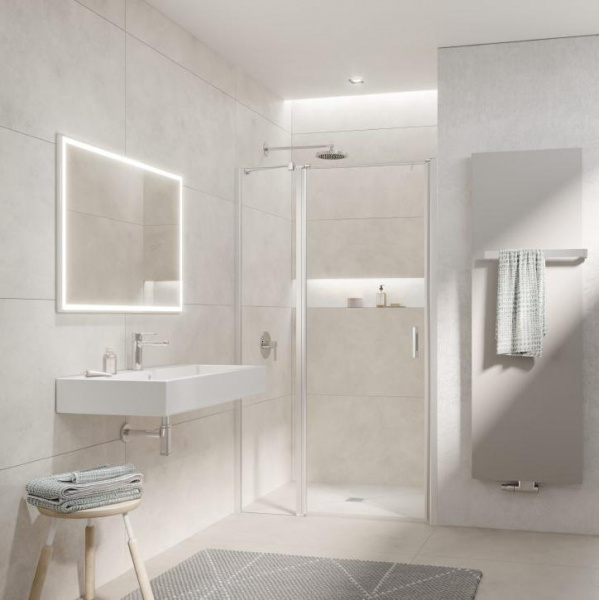 Kermi LIGA Дверь в нишу неп.частью LI 1GL 100х200см., петли слева, глянцевое серебро+klar