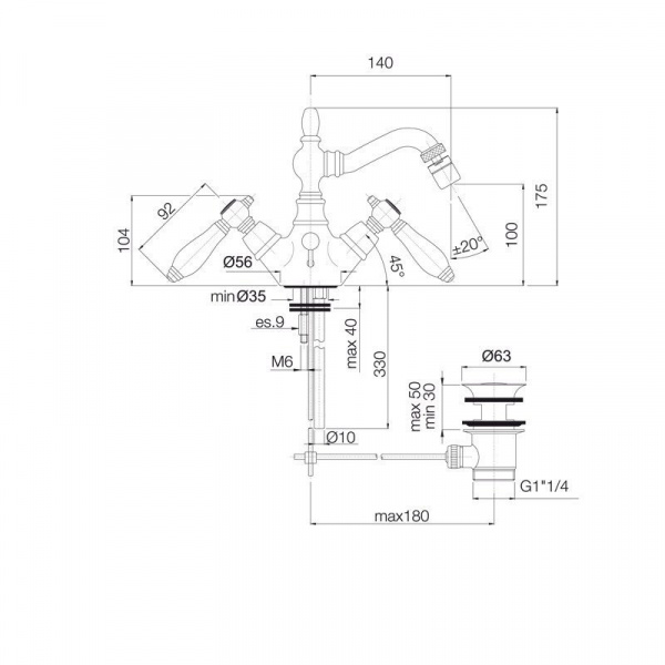 Carlo Frattini Herend, Смеситель для биде на 1 отверстие с вращающимся изливом, цвет: Хром