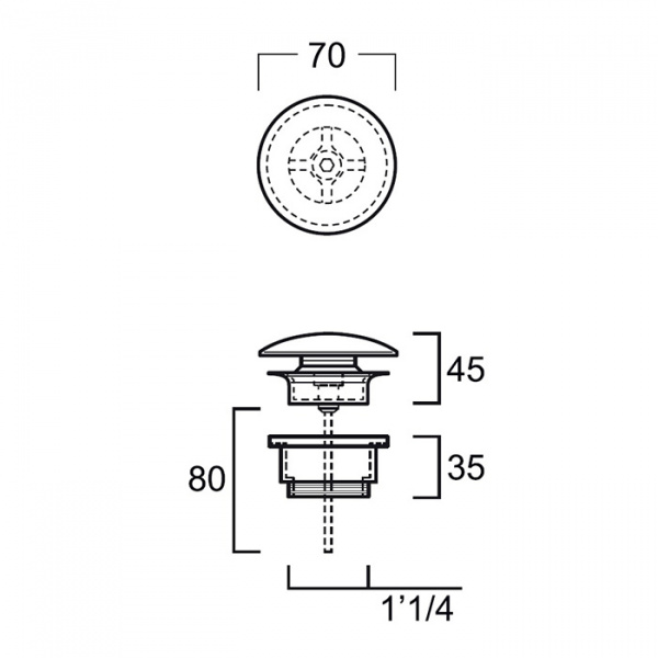 Simas Донный клапан, незапираемый, с керамической крышкой, цвет: белый глянцевый