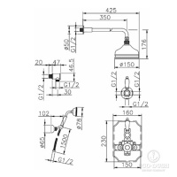 HUBER Victorian Комплект:термостат с запорным вентилем,перекл, верхний душ 150мм, ручной душ на держателе, цвет: никель матовый