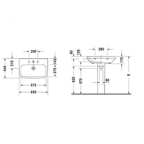 Duravit DuraStyle Раковина 130х48 см, 3 отв., двойная, цвет: белый