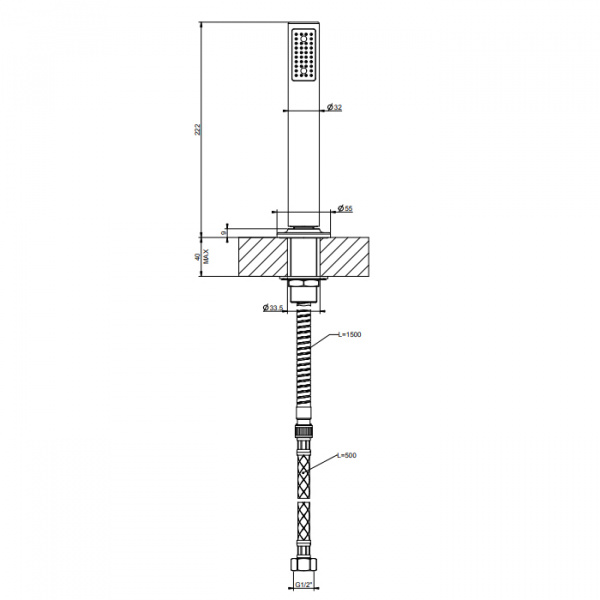 Gessi Inciso Душевой комплект, состоящий из держателя, шланга 1,50 м и лейки, цвет: хром