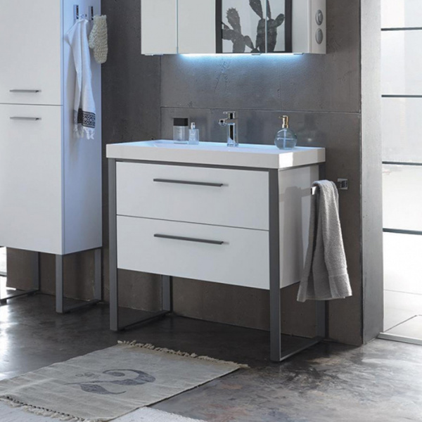 Pelipal Solitaire Тумба под умывальник 45х83х49.4см , 2 выд.ящика фасад/корпус 25/454 цвет белый глянц. с раковиной и зеркалом  шкафом, цвет: белый глянц.