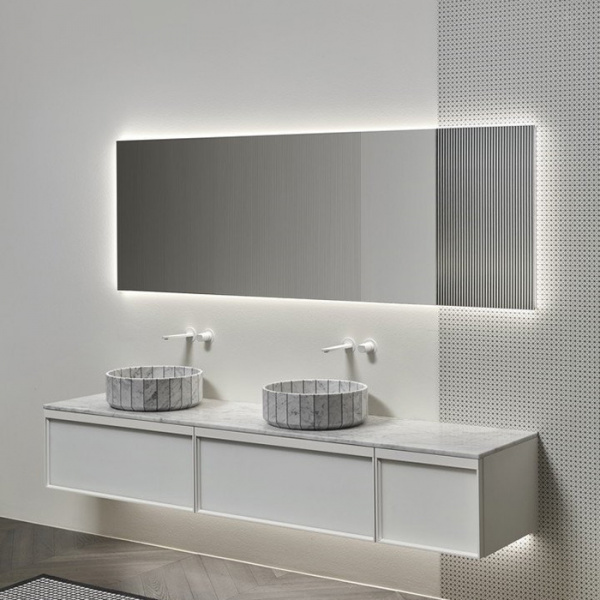 Antonio Lupi Bemade Комплект подвесной мебели с тумбами под раковину, двумя раковинами Carrara, зеркалом с подсветкой, 90 см, цвет: Bianco opaco