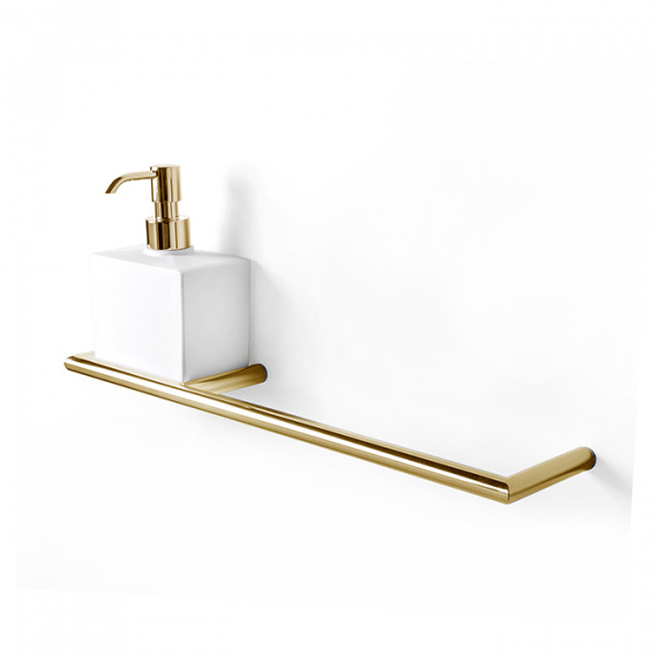 3SC Guy Полотенцедержатель и дозатор, 40см.,  слева, подвесной, композит Solid Surface, цвет: белый матовый/золото 24к. Lucido