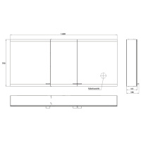 EMCO Evo Зеркальный шкаф 160xh70см с подсветкой, встраиваемый,  3 двери, 4 полки, розетка, цвет: черный