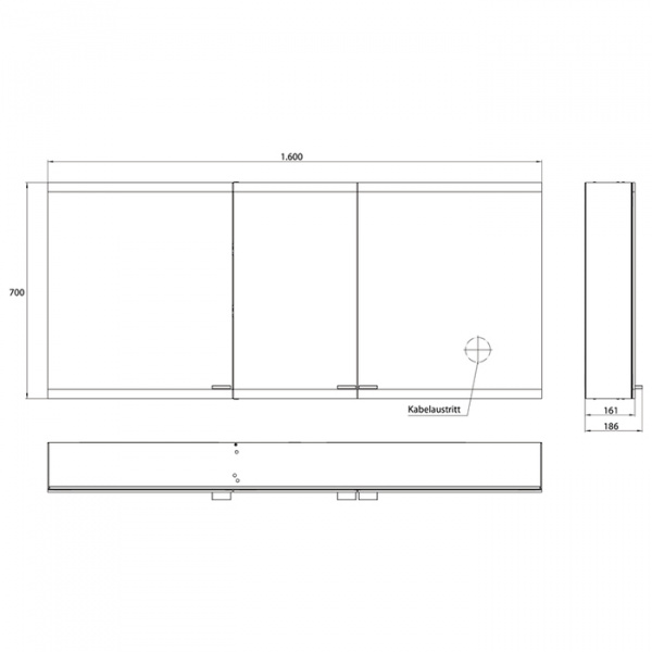 EMCO Evo Зеркальный шкаф 160xh70см с подсветкой, встраиваемый,  3 двери, 4 полки, розетка, цвет: черный